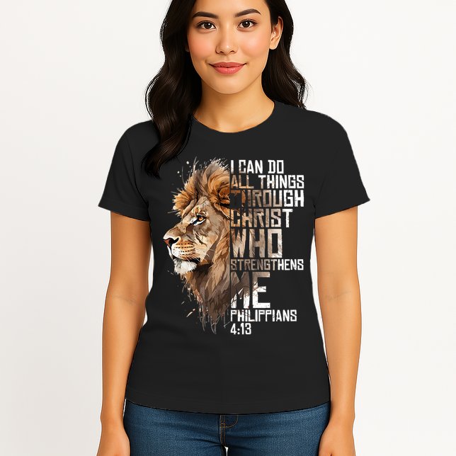 Philippians Christian Bible Verse Funny Lion Graphic Novelty Womens T-Shirt
