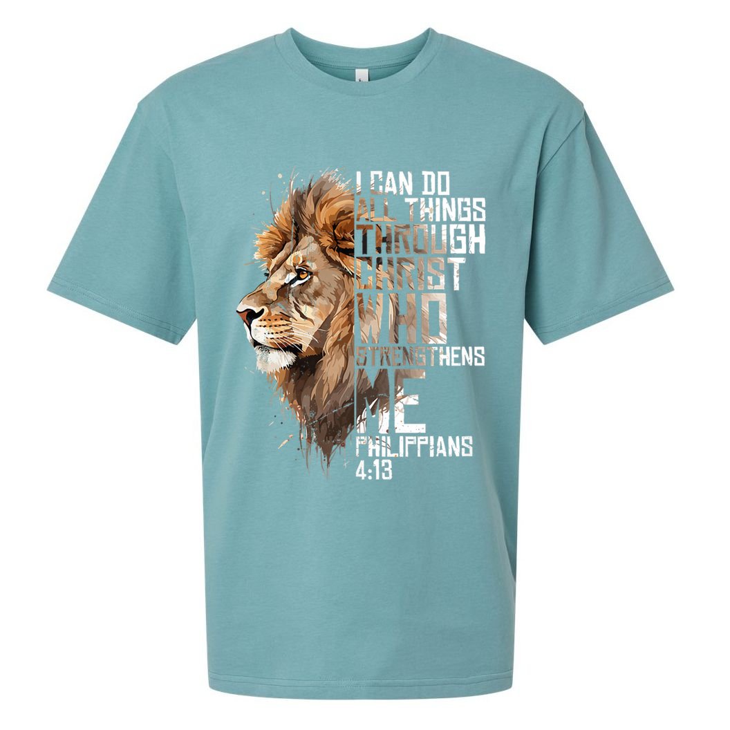 Philippians Christian Bible Verse Funny Lion Graphic Novelty Sueded Cloud Jersey T-Shirt