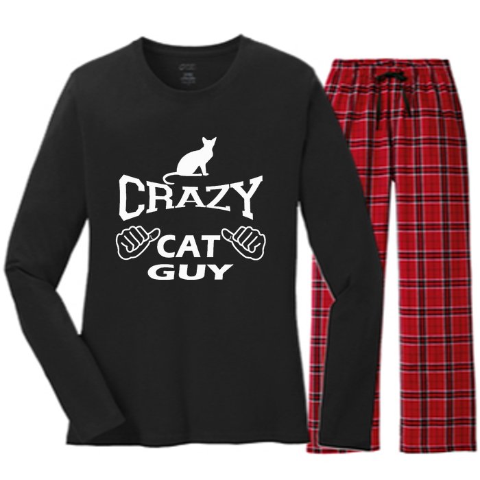 Pet Cat Breed Crazy Guy Gift Idea Feline Lover Women's Long Sleeve Flannel Pajama Set 