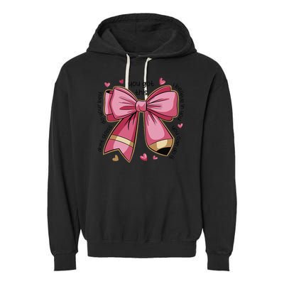 Pencil Coquette Bow Test Day Teacher Motivational Testing Garment-Dyed Fleece Hoodie