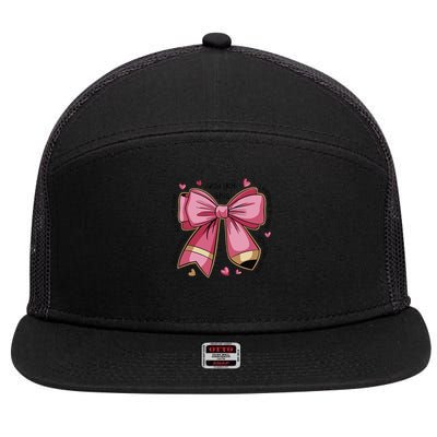 Pencil Coquette Bow Test Day Teacher Motivational Testing 7 Panel Mesh Trucker Snapback Hat