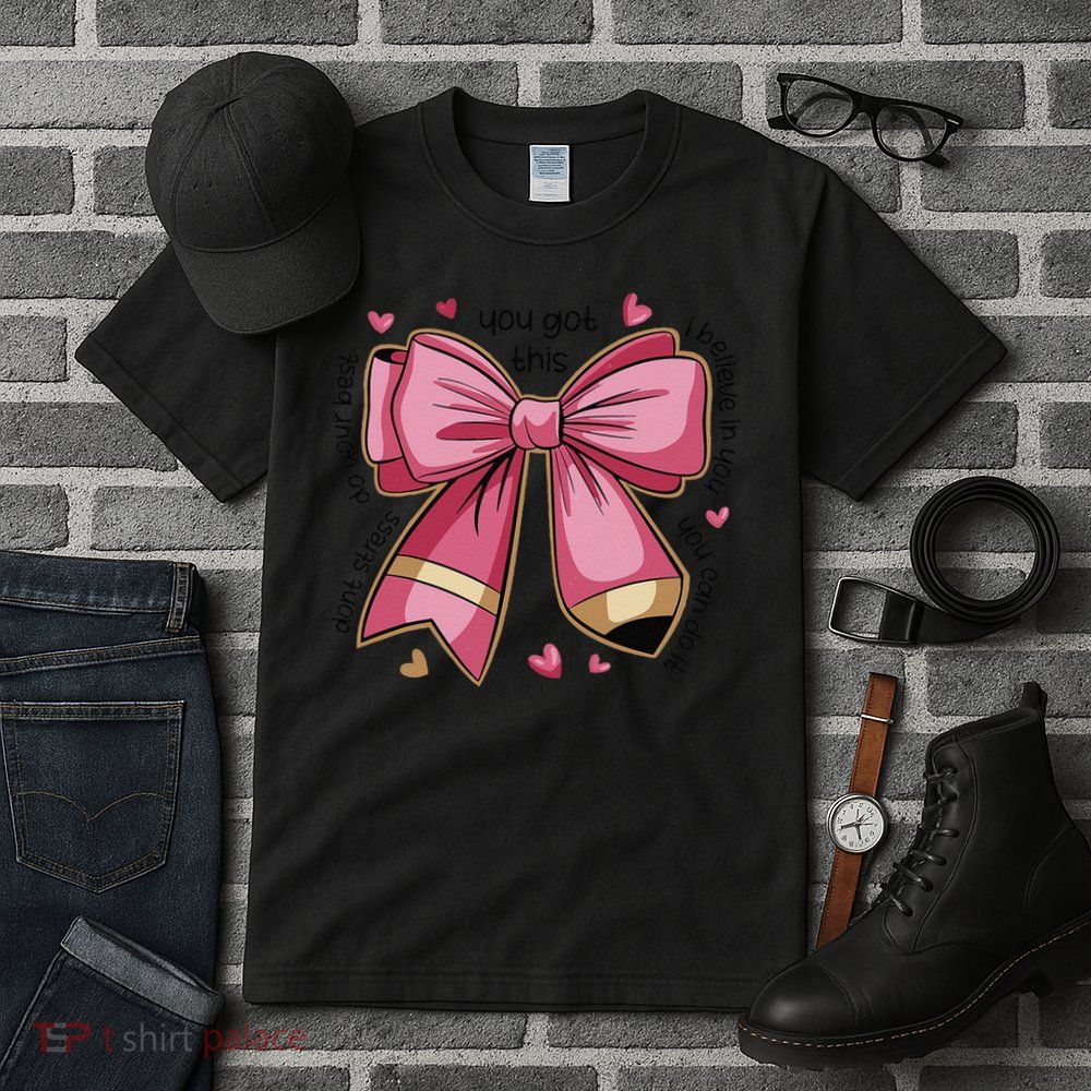 Pencil Coquette Bow Test Day Teacher Motivational Testing Tall T-Shirt