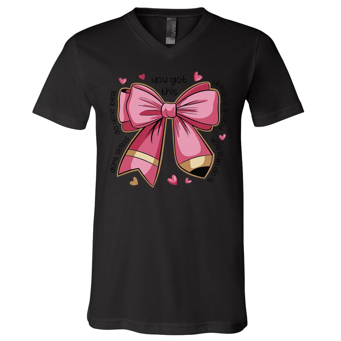 Pencil Coquette Bow Test Day Teacher Motivational Testing V-Neck T-Shirt