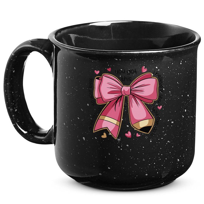 Pencil Coquette Bow Test Day Teacher Motivational Testing 15oz Campfire Ceramic Mug