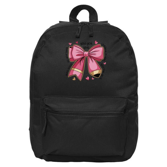 Pencil Coquette Bow Test Day Teacher Motivational Testing 16 in Basic Backpack