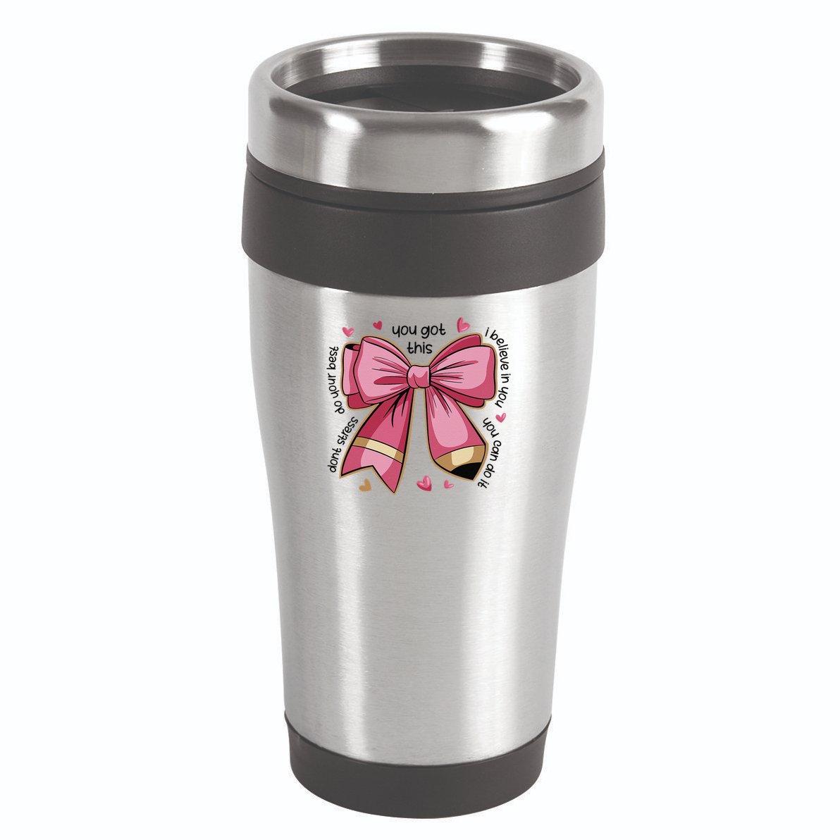 Pencil Coquette Bow Test Day Teacher Motivational Testing 16oz Travel Tumbler