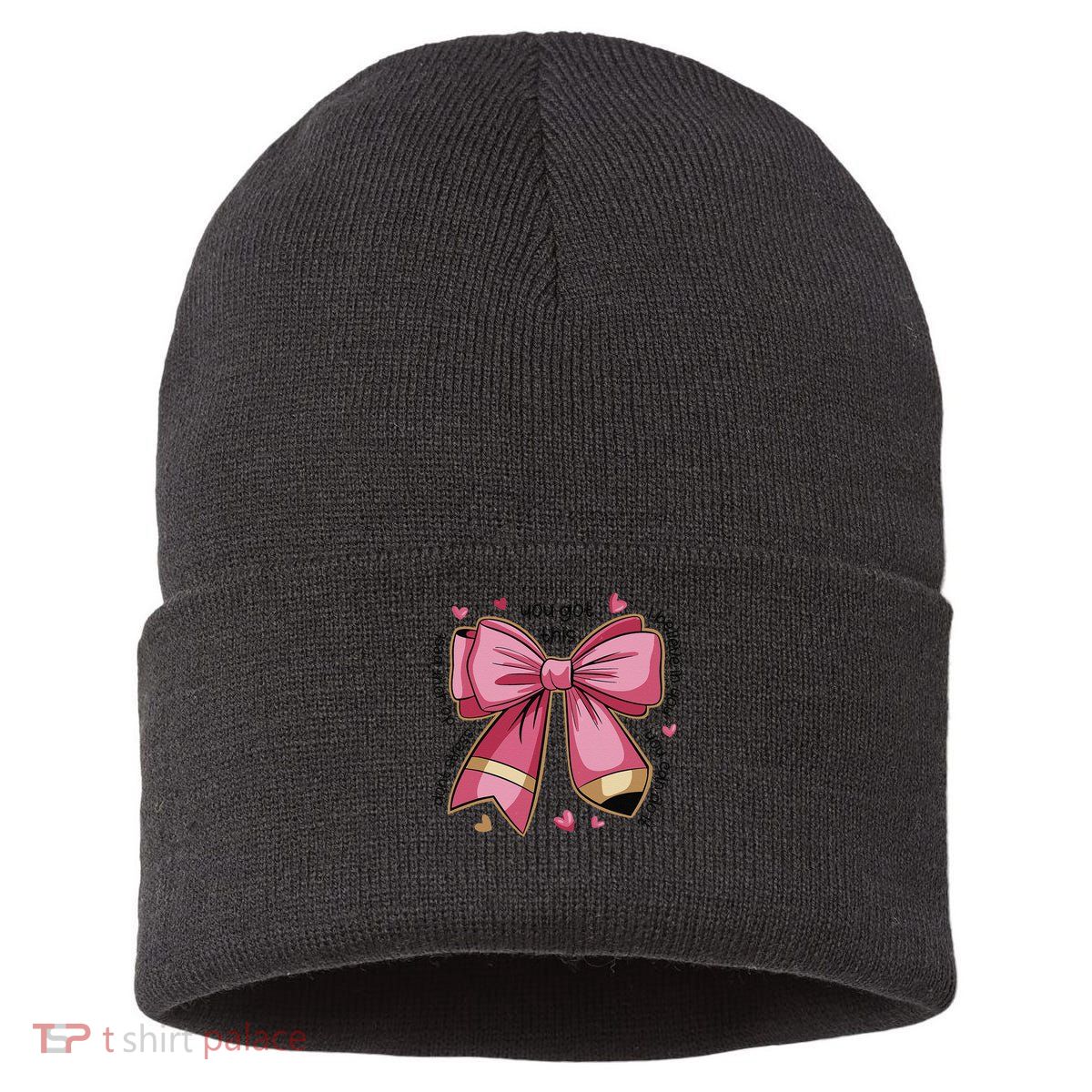 Pencil Coquette Bow Test Day Teacher Motivational Testing Sustainable Knit Beanie