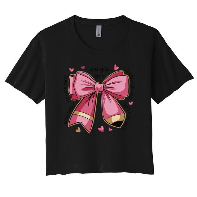 Pencil Coquette Bow Test Day Teacher Motivational Testing Crop Top