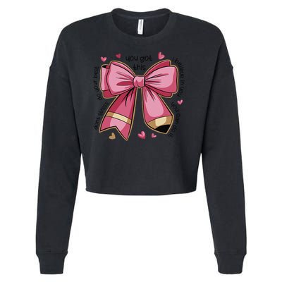 Pencil Coquette Bow Test Day Teacher Motivational Testing Cropped Pullover Crew