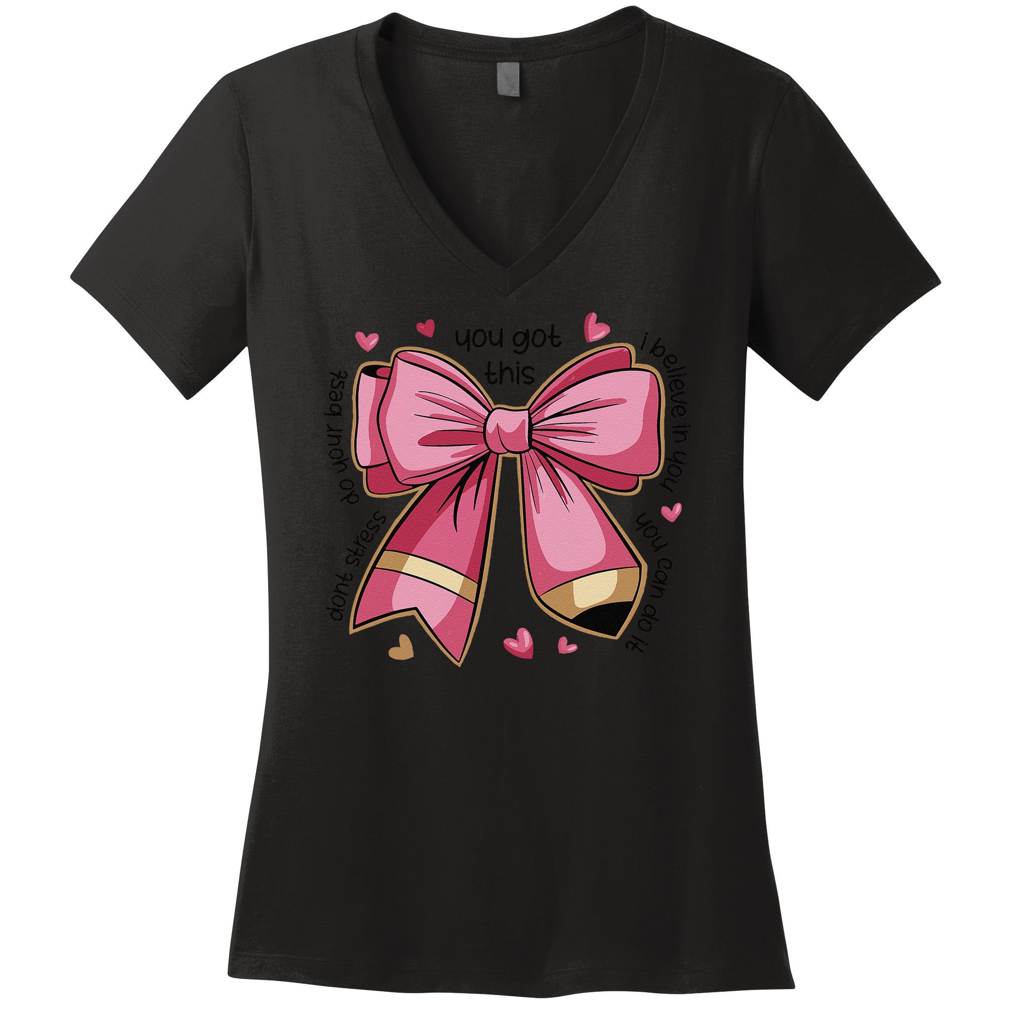 Pencil Coquette Bow Test Day Teacher Motivational Testing Women's V-Neck T-Shirt