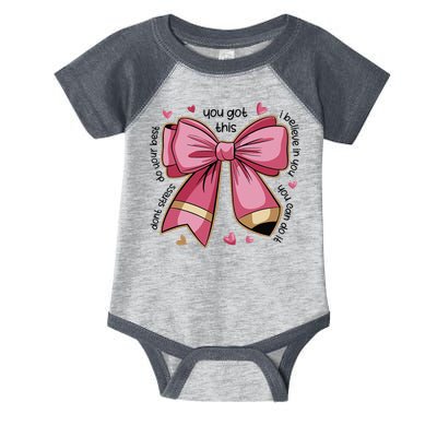 Pencil Coquette Bow Test Day Teacher Motivational Testing Infant Baby Jersey Bodysuit