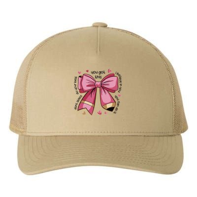 Pencil Coquette Bow Test Day Teacher Motivational Testing Yupoong Adult 5-Panel Trucker Hat