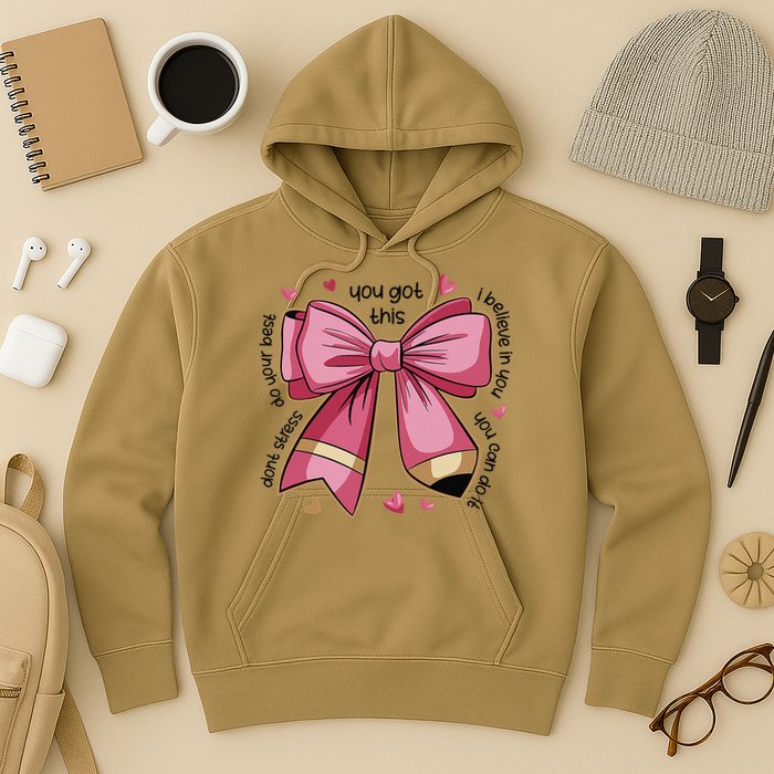 Pencil Coquette Bow Test Day Teacher Motivational Testing Hoodie