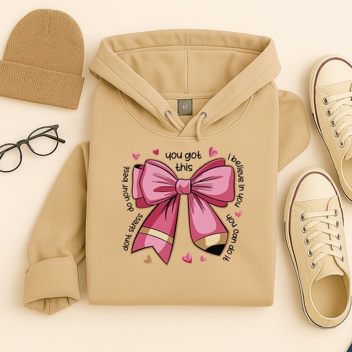 Pencil Coquette Bow Test Day Teacher Motivational Testing Hoodie