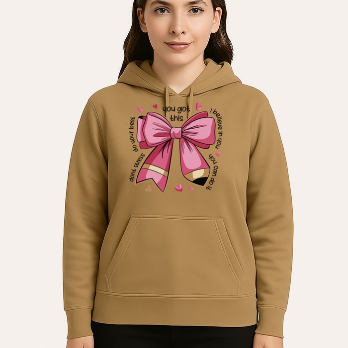 Pencil Coquette Bow Test Day Teacher Motivational Testing Hoodie