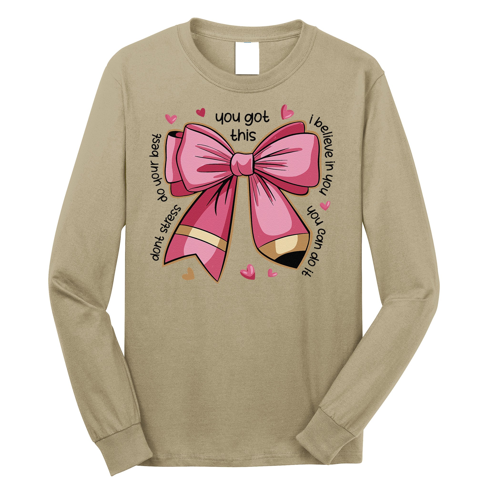 Pencil Coquette Bow Test Day Teacher Motivational Testing Long Sleeve Shirt