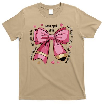 Pencil Coquette Bow Test Day Teacher Motivational Testing T-Shirt