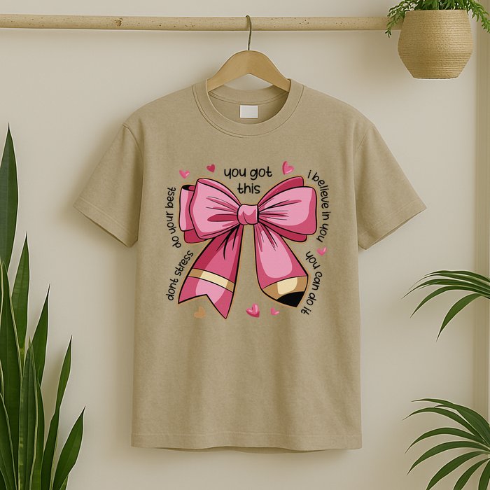 Pencil Coquette Bow Test Day Teacher Motivational Testing T-Shirt