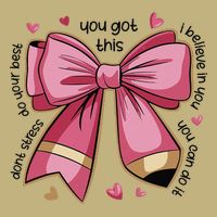Pencil Coquette Bow Test Day Teacher Motivational Testing Button