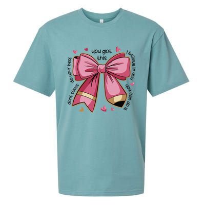 Pencil Coquette Bow Test Day Teacher Motivational Testing Sueded Cloud Jersey T-Shirt