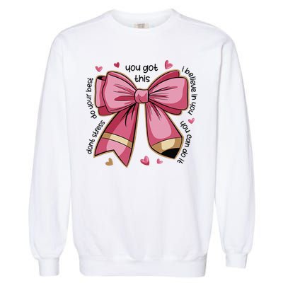 Pencil Coquette Bow Test Day Teacher Motivational Testing Garment-Dyed Sweatshirt