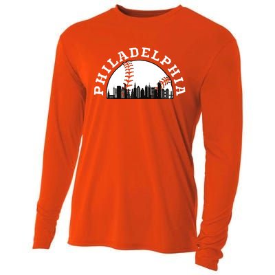 Philly Cityscape Baseball Philadelphia Skyline Vintage Cooling Performance Long Sleeve Crew