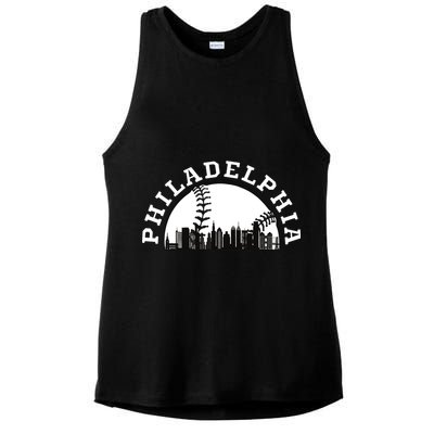 Philly Cityscape Baseball Philadelphia Skyline Vintage Ladies PosiCharge Tri-Blend Wicking Tank