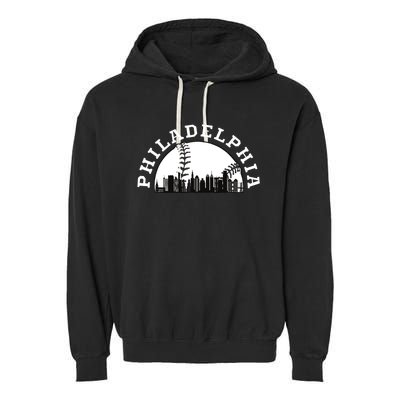 Philly Cityscape Baseball Philadelphia Skyline Vintage Garment-Dyed Fleece Hoodie