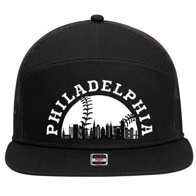 Philly Cityscape Baseball Philadelphia Skyline Vintage 7 Panel Mesh Trucker Snapback Hat