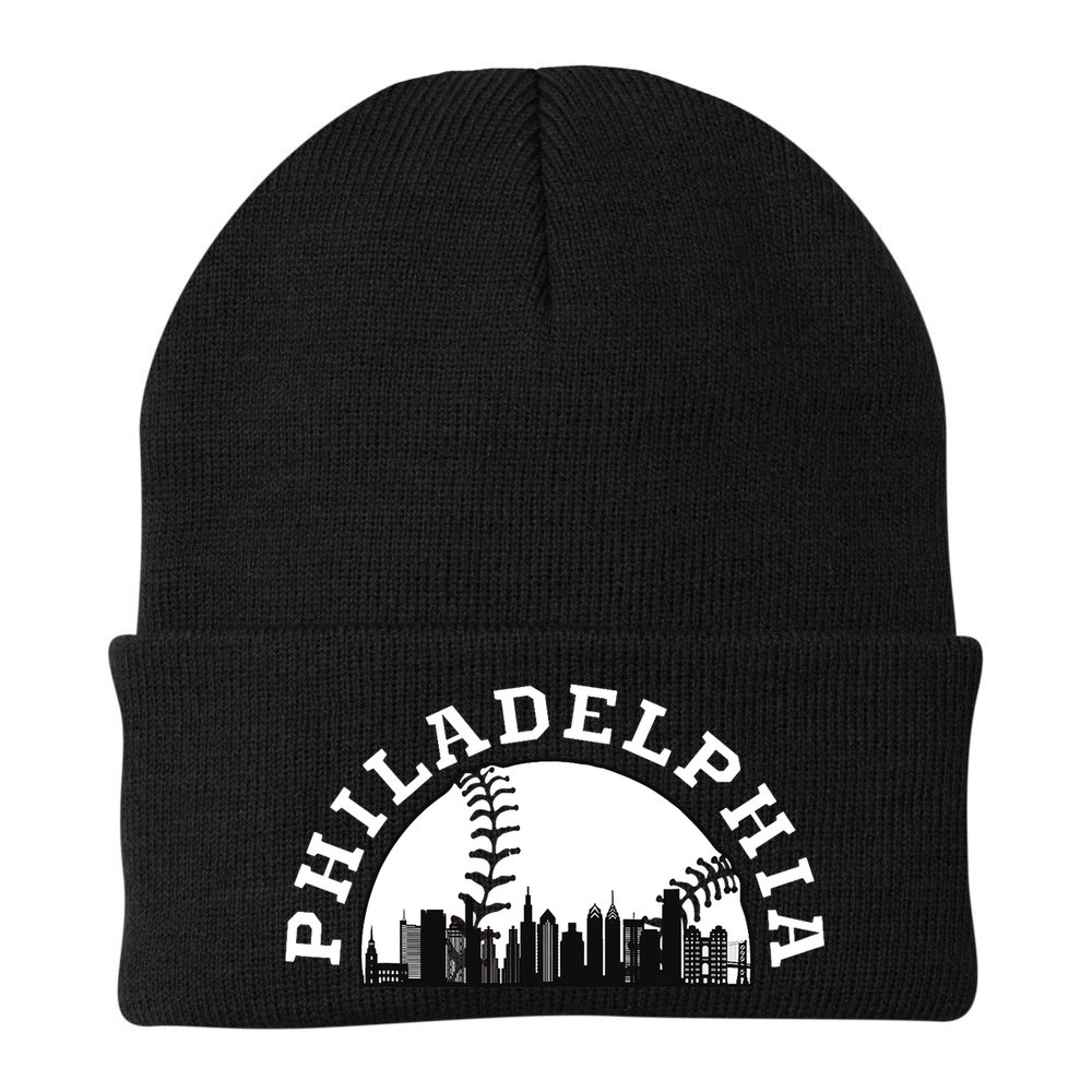 Philly Cityscape Baseball Philadelphia Skyline Vintage Beanie