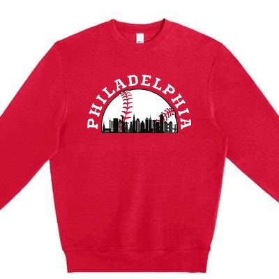 Philly Cityscape Baseball Philadelphia Skyline Vintage Premium Crewneck Sweatshirt