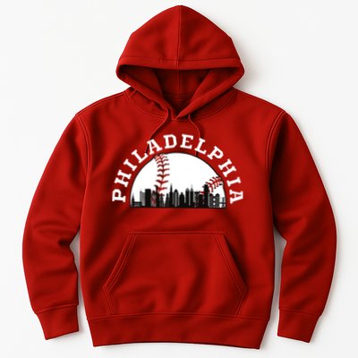 Philly Cityscape Baseball Philadelphia Skyline Vintage Hoodie