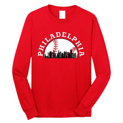 Philly Cityscape Baseball Philadelphia Skyline Vintage Long Sleeve Shirt