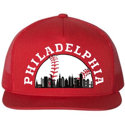 Philly Cityscape Baseball Philadelphia Skyline Vintage Flat Bill Trucker Hat