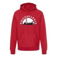 Philly Cityscape Baseball Philadelphia Skyline Vintage Premium Hoodie