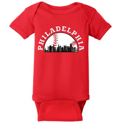 Philly Cityscape Baseball Philadelphia Skyline Vintage Baby Bodysuit