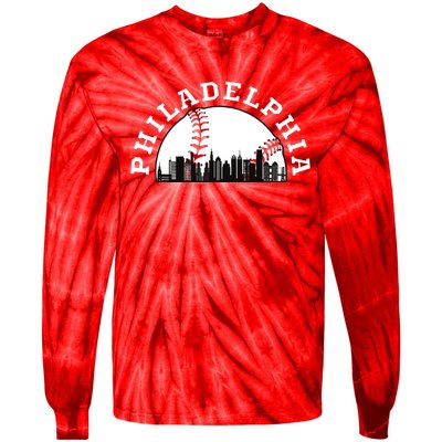 Philly Cityscape Baseball Philadelphia Skyline Vintage Tie-Dye Long Sleeve Shirt