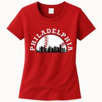 Philly Cityscape Baseball Philadelphia Skyline Vintage Womens T-Shirt