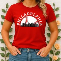 Philly Cityscape Baseball Philadelphia Skyline Vintage Womens T-Shirt