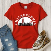 Philly Cityscape Baseball Philadelphia Skyline Vintage Womens T-Shirt