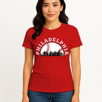 Philly Cityscape Baseball Philadelphia Skyline Vintage Womens T-Shirt