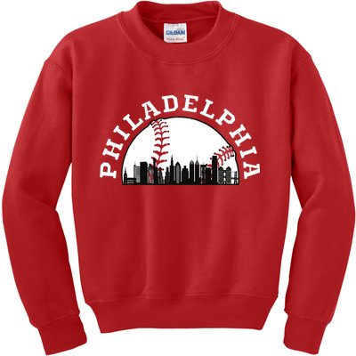 Philly Cityscape Baseball Philadelphia Skyline Vintage Kids Sweatshirt