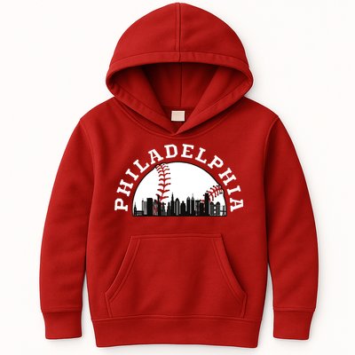 Philly Cityscape Baseball Philadelphia Skyline Vintage Kids Hoodie