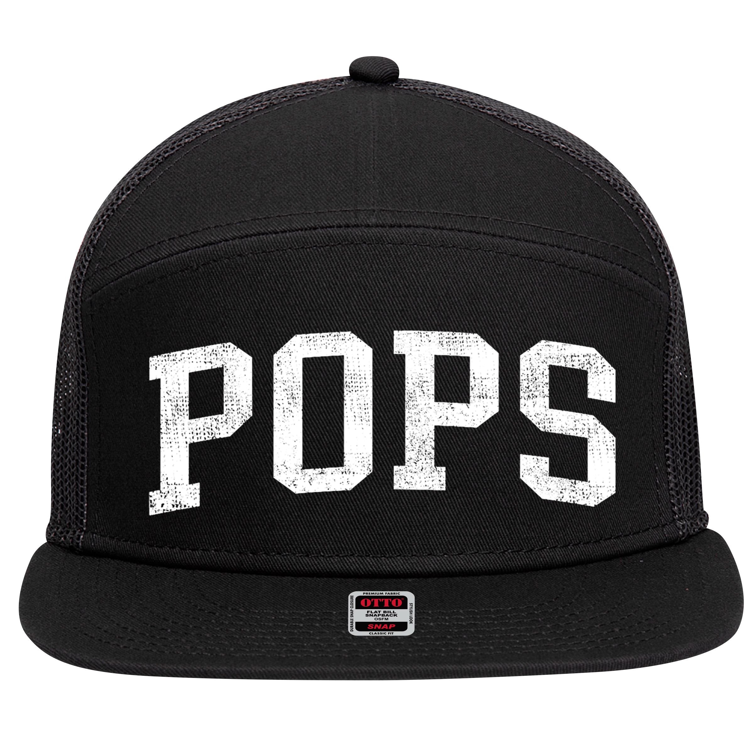 Pops Classic Bold Font Pops Birthday Gift 7 Panel Mesh Trucker Snapback Hat