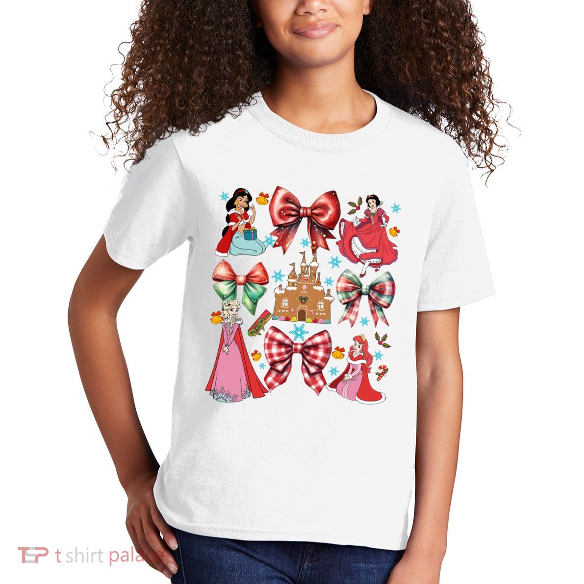 Princess Coquette Bows Christmas Lights Cartoon Movie Princess Merry Kids T-Shirt