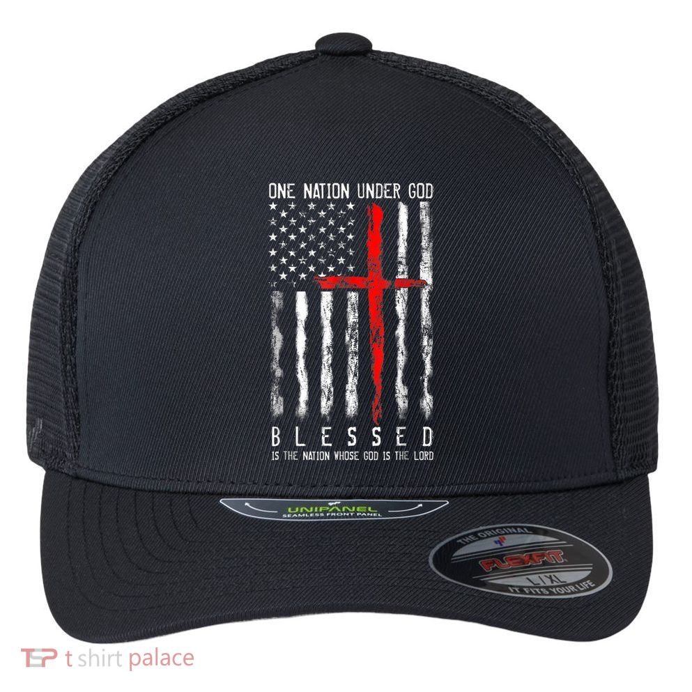 Patriotic Christian Blessed One Nation Under God 4th Of July Flexfit Unipanel Trucker Cap