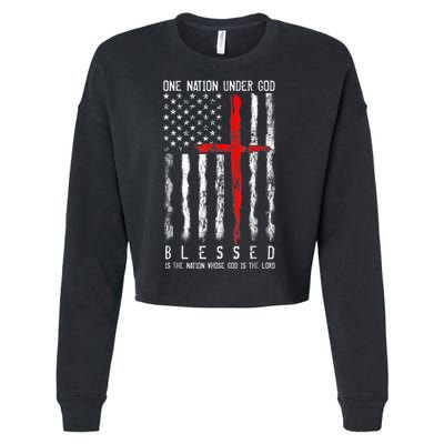 Patriotic Christian Blessed One Nation Under God 4th Of July Cropped Pullover Crew