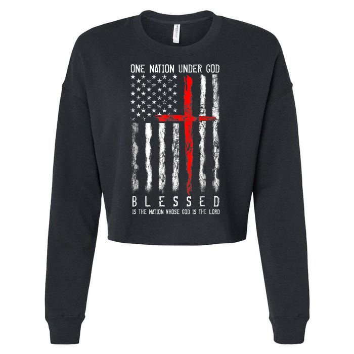 Patriotic Christian Blessed One Nation Under God 4th Of July Cropped Pullover Crew