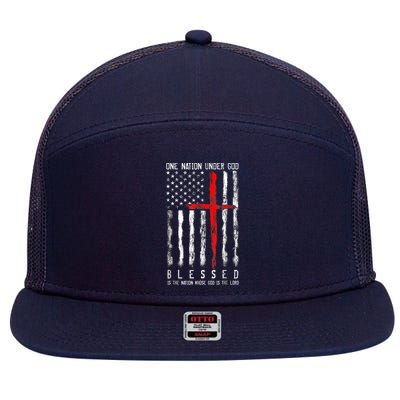 Patriotic Christian Blessed One Nation Under God 4th Of July 7 Panel Mesh Trucker Snapback Hat