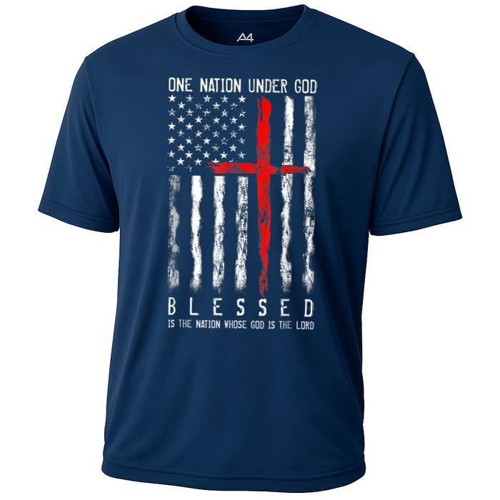 Patriotic Christian Blessed One Nation Under God 4th Of July Cooling Performance Crew T-Shirt